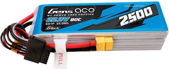 Produktbild Gens Ace G-Tech 2500mAh 22.2V 80C 6S1P Lipo Battery Pack with XT60 plug (22.20 V, 2500 mAh)