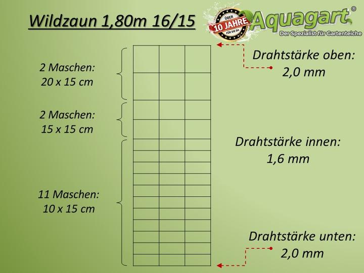 Immagine prodotto Aquagart 500m Wildzaun Forstzaun Weidezaun Drahtzaun Knotengeflecht 180/16/15