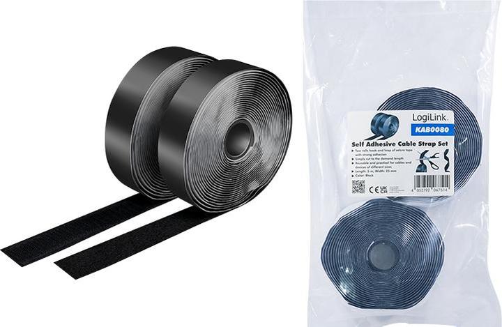 Productafbeelding LogiLink Zelfklevende klittenbandset, zwart, 25 mm breed, rol, 5 m (25 mm)