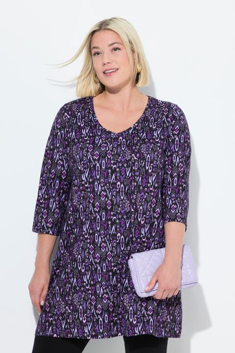 Actual product image Ulla Popken Mixed Floral Print 3/4 Sleeve Knit Tunic (50, 52)