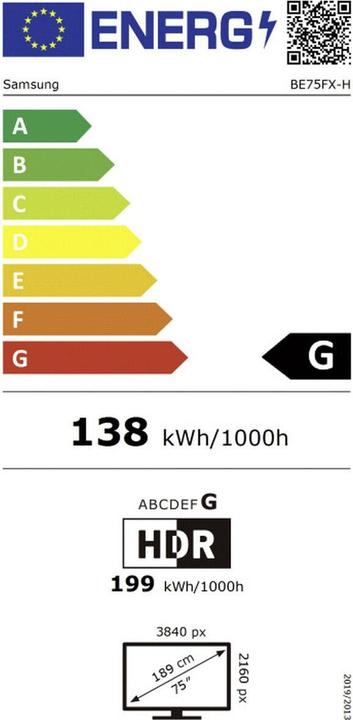 Label énergétique LG 75UL5Q-E Signage Display 75inch ADS UHD 500cd/m2 1,200:1 24/7 WebOS 6.1 WiFi (3840 x 2160 pixels, 75")
