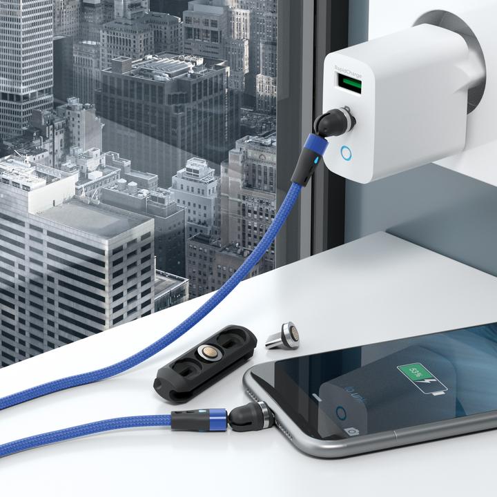 Image du produit RealPower Magnetic cable,1m,2x magnétique,bleu avec adaptateurs (1 m)