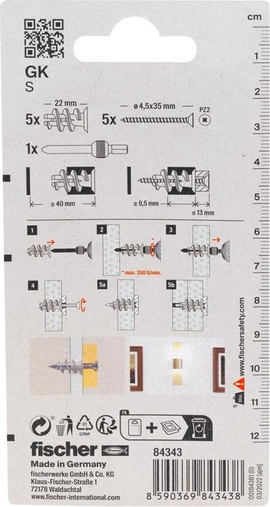 Produktbild Fischer Gipskartondübel GK S K