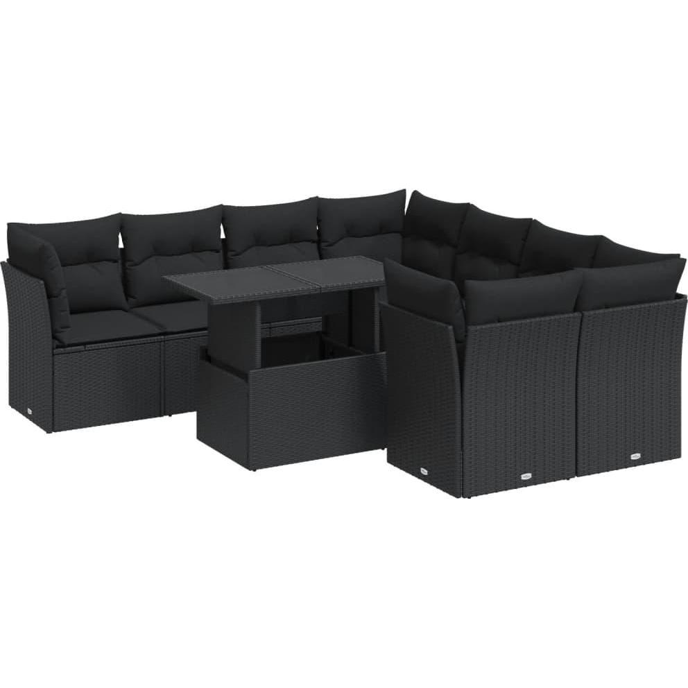 VidaXL, Gartenlounge, 9-tlg. Garten-Sofagarnitur mit Kissen Schwarz Poly Rattan