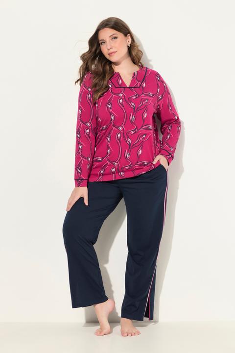 Produktbild Ulla Popken Pyjama, floraler Druck, V-Ausschnitt, Langarm (50, 52)