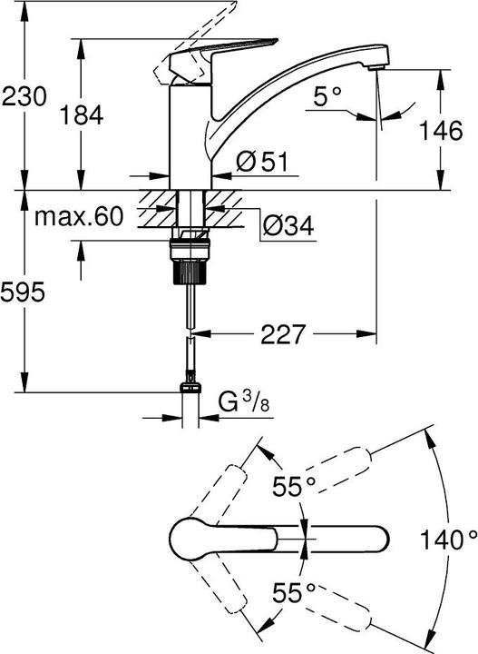 Produktbild Grohe Start QuickFix Küchenarmatur, flacher Auslauf, einfache Installation, schwenkbar, mattschwarz