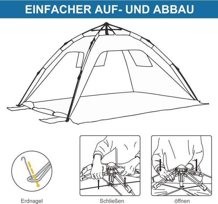Produktbild Swisshandel24 Strandmuschel Pop Up Strandzelt für 1-2 Personen mit Sonnenschutz Himmelblau (Strandzelt + Strandmuschel, 2 Personen)