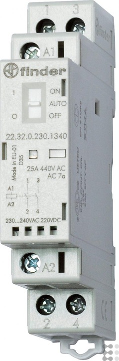 Finder Installation contactor series 22, 25 A 22.32.0.230.4540 1 NO/1 NC contact (30/110/220 V) 25/5/1 A