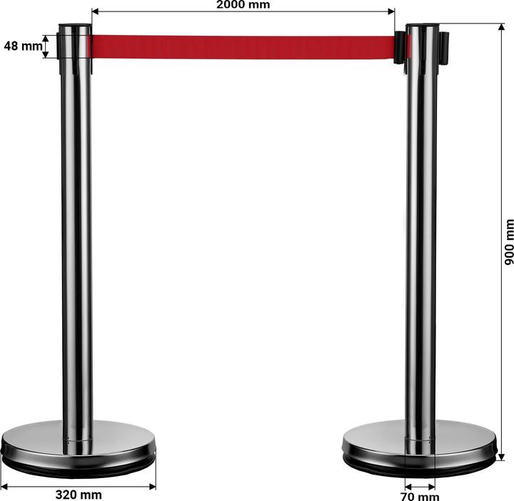Actual product image Wiltec Mobile barrier posts 32x7x90cm silver-coloured steel personnel guidance system