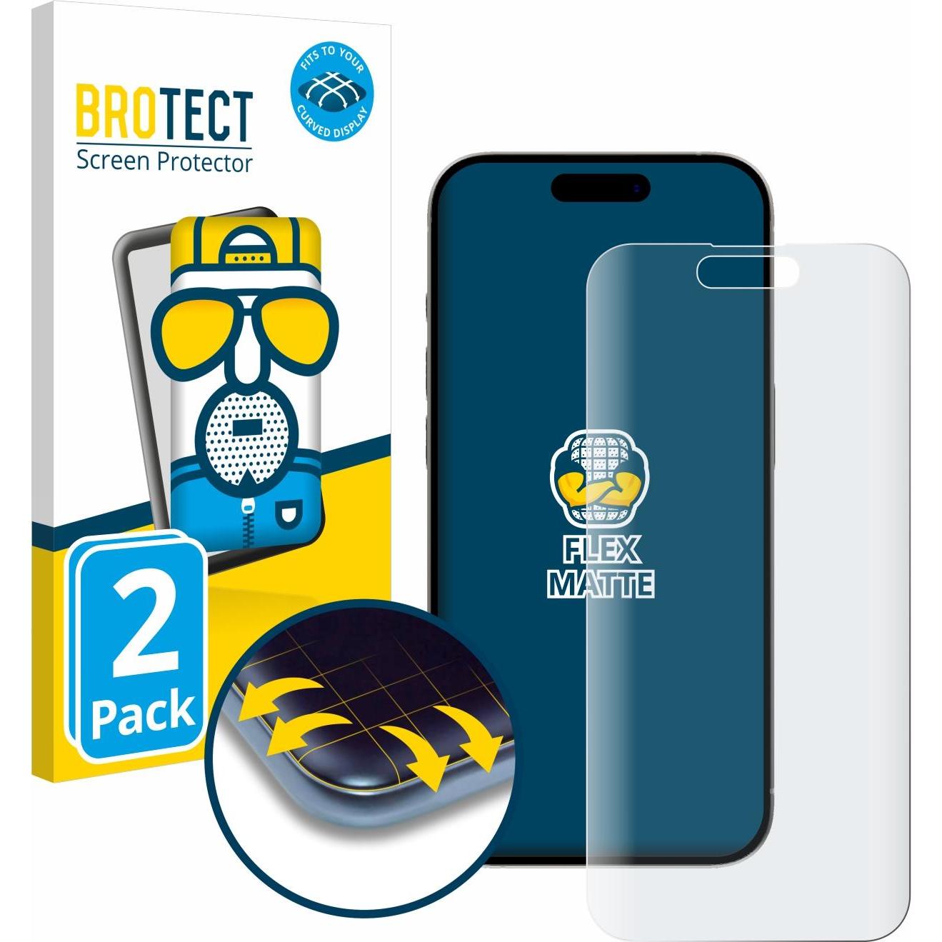 BROTECT Full-Cover Displayschutz Matt (2 Stück, Apple iPhone 15 Pro), Smartphone Schutzfolie, Grau
