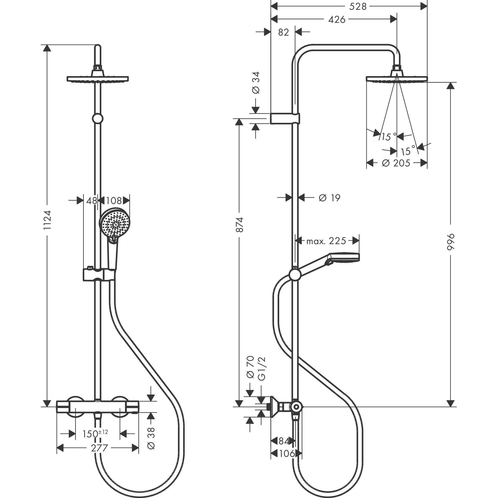 Thumbnail - hansgrohe, Duschsystem, Vernis Blend Duschsystem 200 1 Strahlart wassersparend mit Thermostat