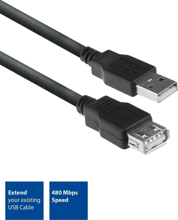 Image du produit ACT USB-A 2.0 mâle - USB-A femelle 1,8 m (1.80 m, USB 2.0)