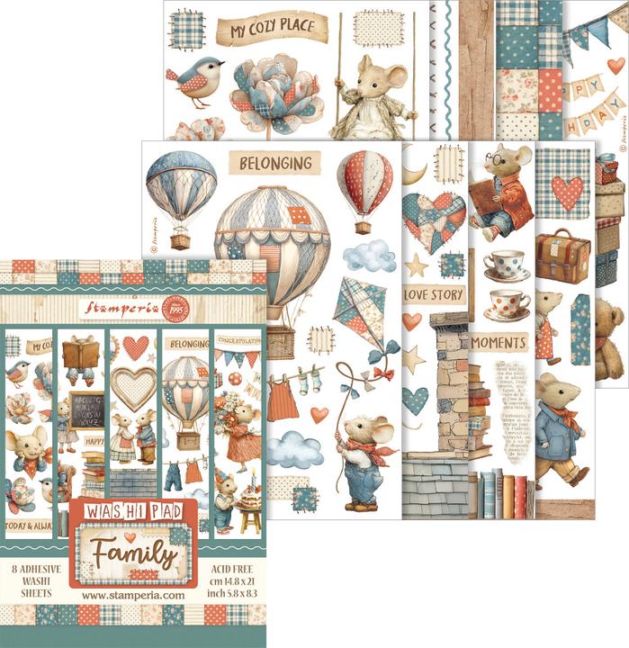 Produktbild Stamperia Washi Pad "Family", 8 Blatt, A5