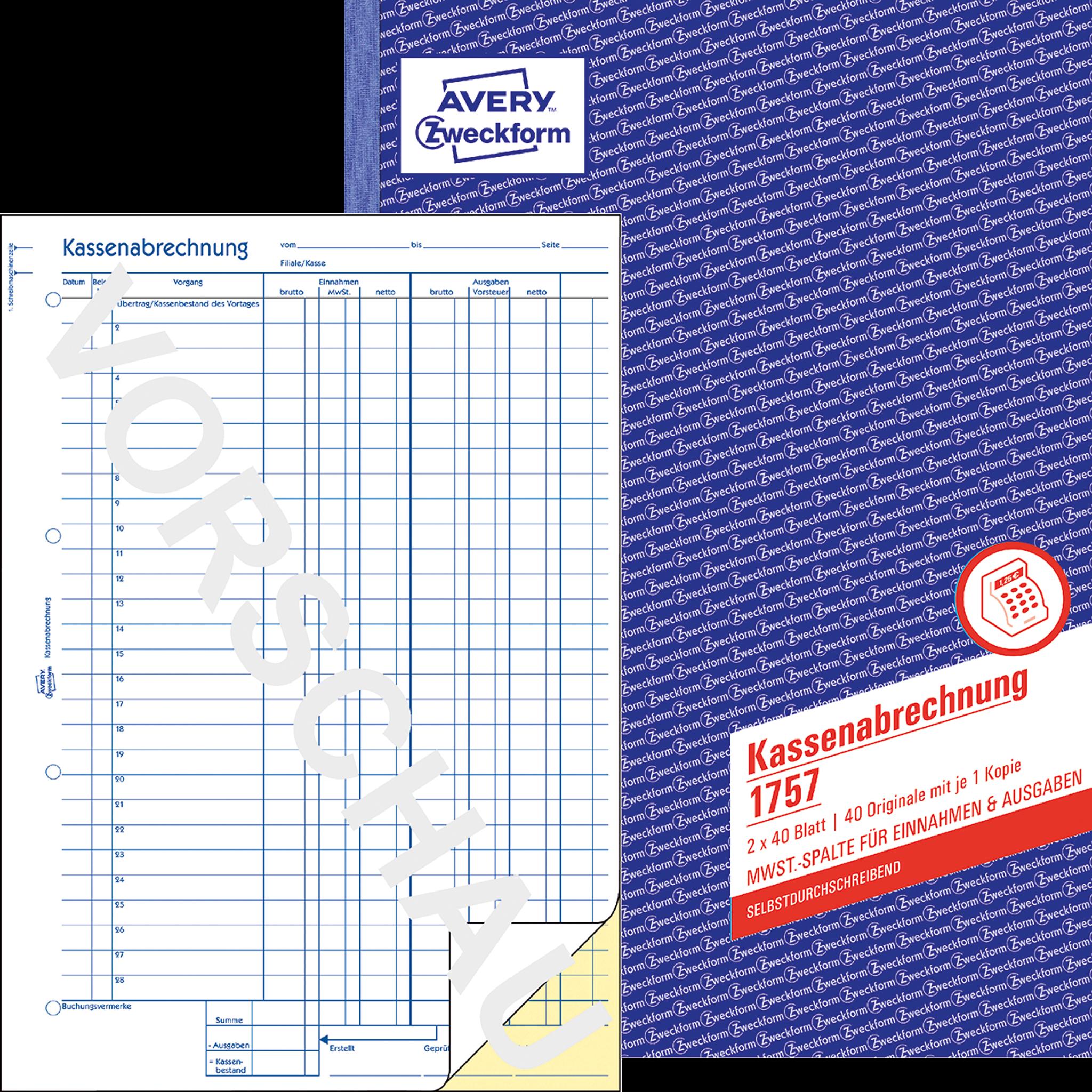 Avery, Formular, Kassenabrechnung (40 x)