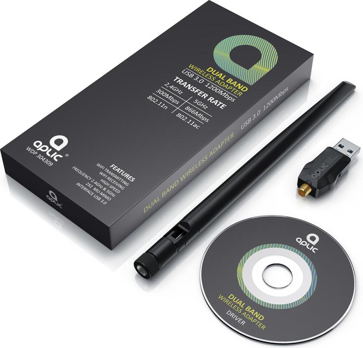 Produktbild Aplic WLAN Stick, WIFI Adapter 1200MBit/s, 2,4Ghz + 5Ghz Dual Band, 5 dBi externe Antenne, USB 3.2 Dongle (USB-C 3.2 Gen 1)