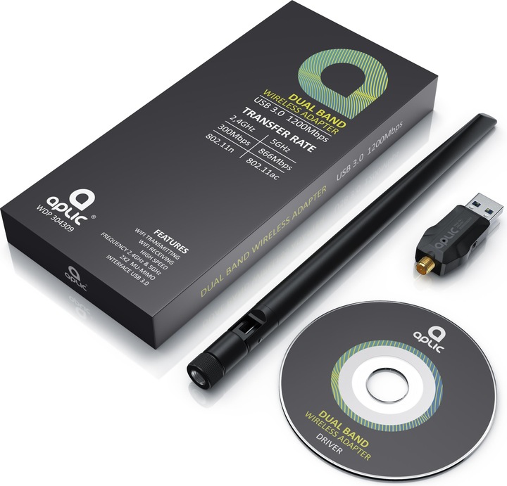 Actual product image Aplic WLAN stick, WIFI adapter 1200MBit/s, 2.4Ghz + 5Ghz dual band, 5 dBi external antenna, USB 3.2 dongle (USB-C 3.2 Gen 1)
