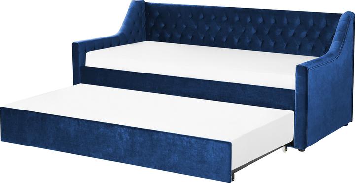 Beliani Daybed extendable velvet fabric navy blue slatted frame 90 x 200 cm MONTARGIS (90 x 200 cm)