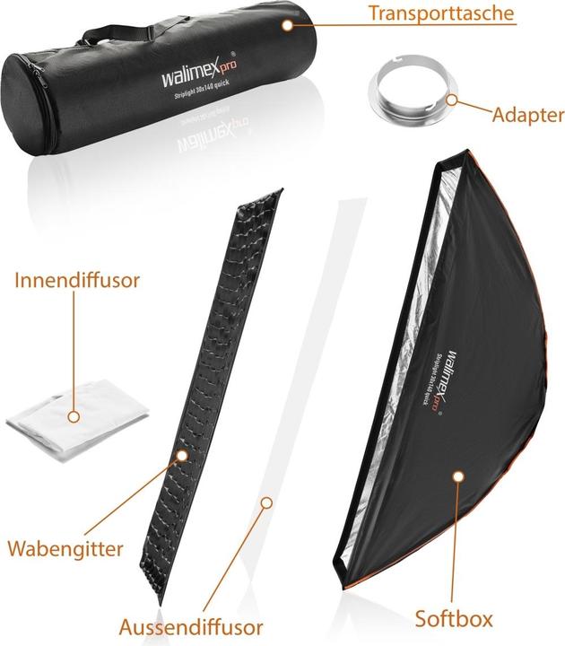 Immagine prodotto Walimex pro Pro Studio Line Striplight QA 30x140cm con adattatore softbox (Soft box, 30 cm)