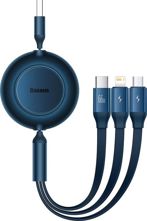 Actual product image Baseus Bright Mirror 3, USB 3-in-1 cable for micro USB / USB-C / Lightning 66W / 2A 1.1m (Blue) (1.10 m, USB 2.0, 66 W)