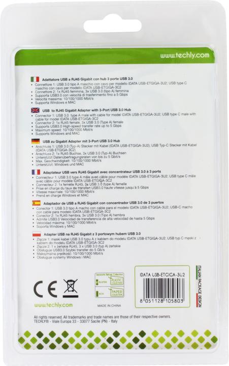 Actual product image Techly IDATA-USB-ETGIGA-3U2 (USB-C, 4 ports)