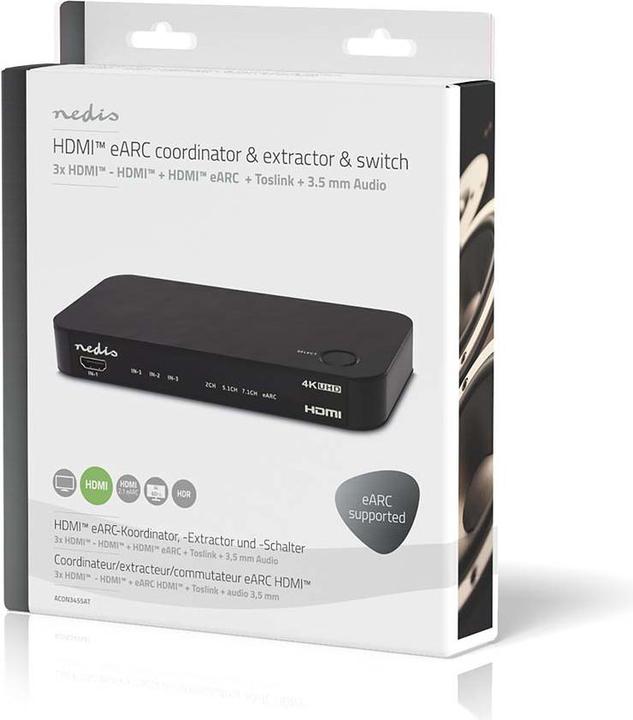 Actual product image Nedis Digital Audio Converter | 2-way | Connections - Input: DC Power / 3x HDMI™ Input | Connections (0.06 m, Optical)