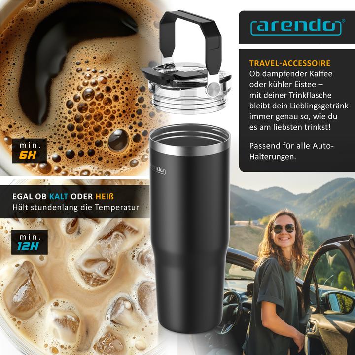 Produktbild Arendo Thermobecher 900 ml, Thermal Mug, Kaffee to go Becher mit Deckel aus Edelstahl 0,9 L, auslaufsicher (0.90 l)