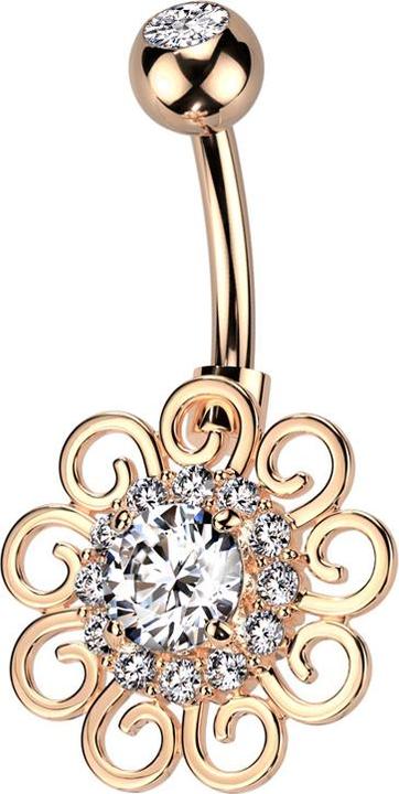 Immagine prodotto Star Piercing Banana oro rosa con sfera in cristallo oro rosa argento e cristalli a fiore argento (Ottone, Acciaio chirurgico 316L)