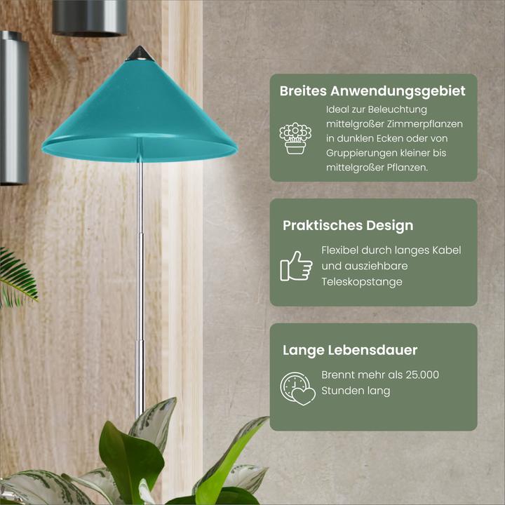 Produktbild Parus by Venso SUNLiTE LED Pflanzenlampe klein 7W Petrol, Wachstumslampe mit Teleskopstab, Grow Lig (LED, 230 V)