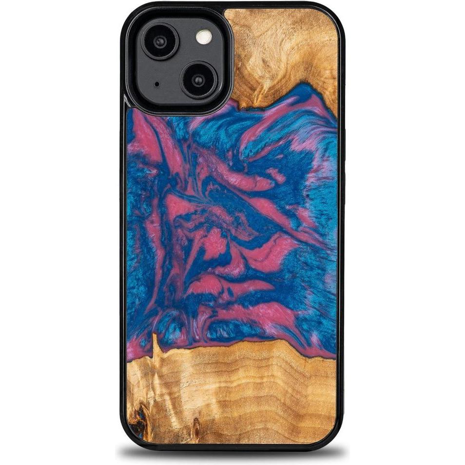 Bewood Etui z drewna i?ywicy na iPhone 15 Unique Vegas - ró?owo-niebieskie (Apple iPhone 15), Smartphone Hülle, Blau