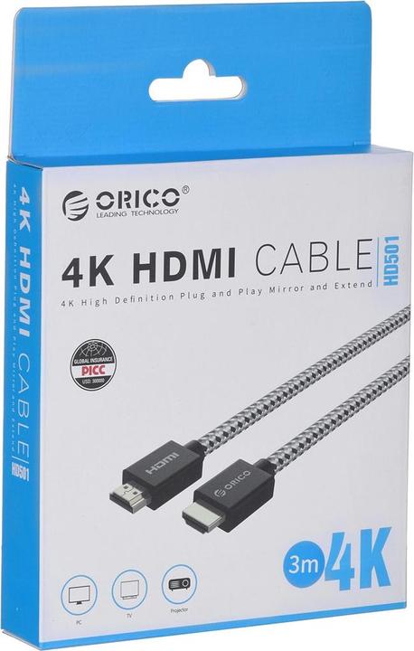 Actual product image Orico CABLE HDMI 2.0 4K@60HZ BRAIDED 3M (3 m)
