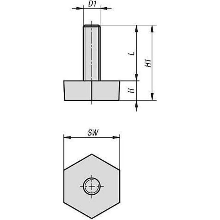 Thumbnail - Heinrich Kipp, Möbelausstattung, Nivelleringsfod, sekskantet M06X20, SW: 20, PolyThe, Materiale: stål
