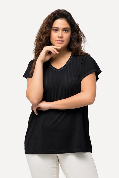Actual product image Ulla Popken Pleated Cold Dyed Cap Sleeve Tee (46, 48)