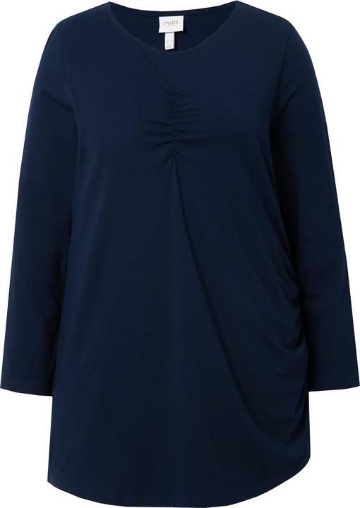 Immagine prodotto Ulla Popken Maglia lunga con drappeggio, scollo a girocollo, maniche lunghe e cotone biologico (42, 44)