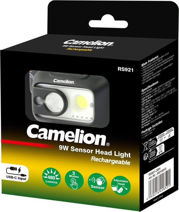 Produktbild Arcas LED COB Stirnleuchte mit Sensor, Akku wiederaufladbar (380 lm)