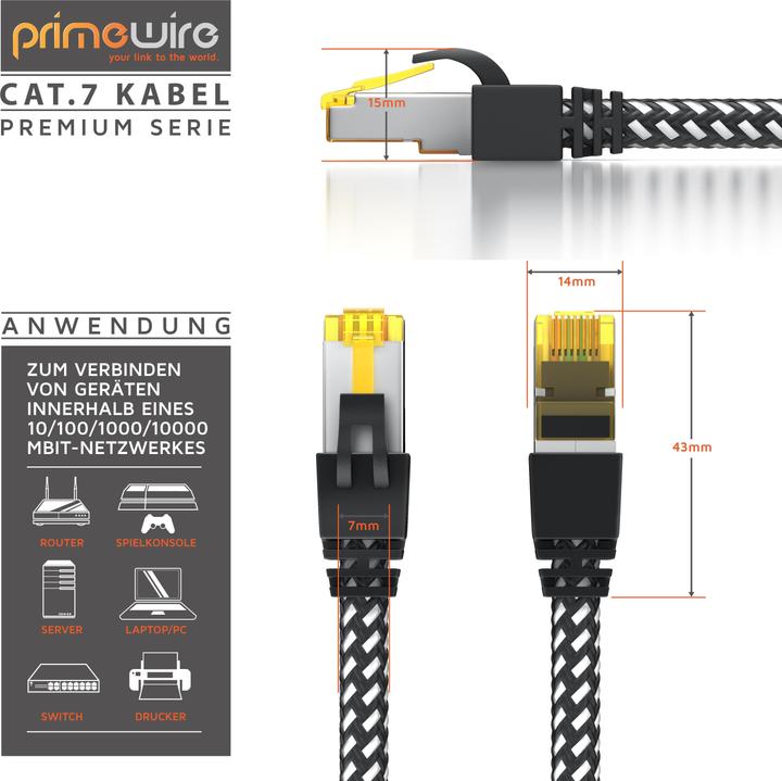 Image du produit Primewire Câble réseau CAT.7 gaine coton, câble LAN Gigabit Ethernet CAT 7, câble patch 10000 Mbit/s (S/FTP, CAT7, 30 m)