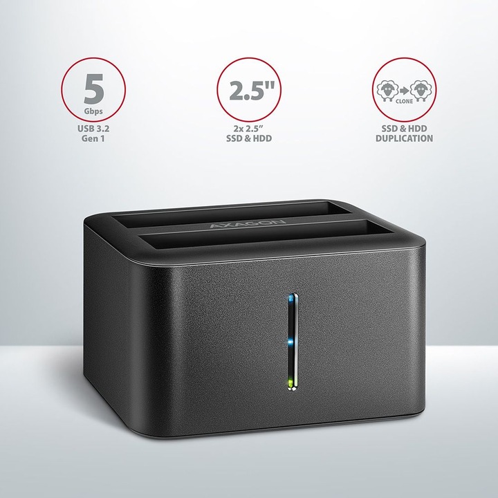 Actual product image Axagon ADSA-D25 storage drive docking station USB 3.2 Gen 1 (3.1 Gen 1) Type micro-B Black (2.5")