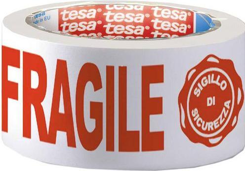 tesa Nastro da imballaggio Fragile Rosso, Bianco (50 mm)
