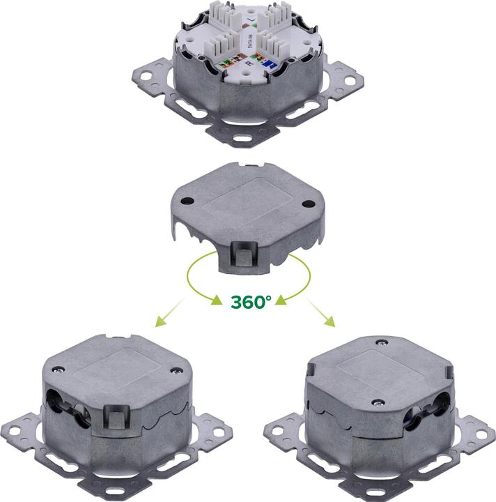 Produktbild InLine Cat.6A Anschlussdose AP/UP, 2x RJ45 Buchse, RAL9010, weiss
