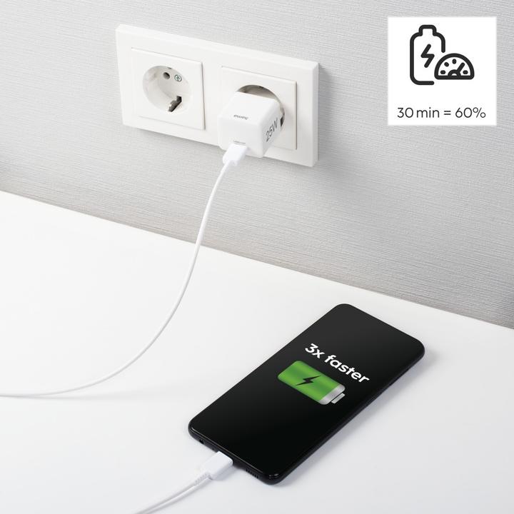 Actual product image Hama Mini Charger, Power Delivery (PD)/Qualcomm®, 25 Watt, White (25 W)