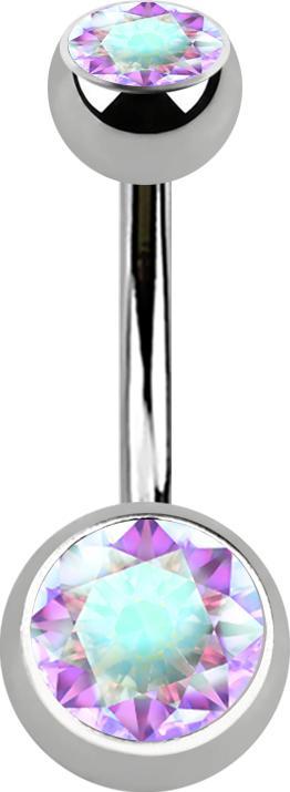 Actual product image Star Piercing Sterile banana silver with two crystal balls multicolour (Titanium G23, without brass)