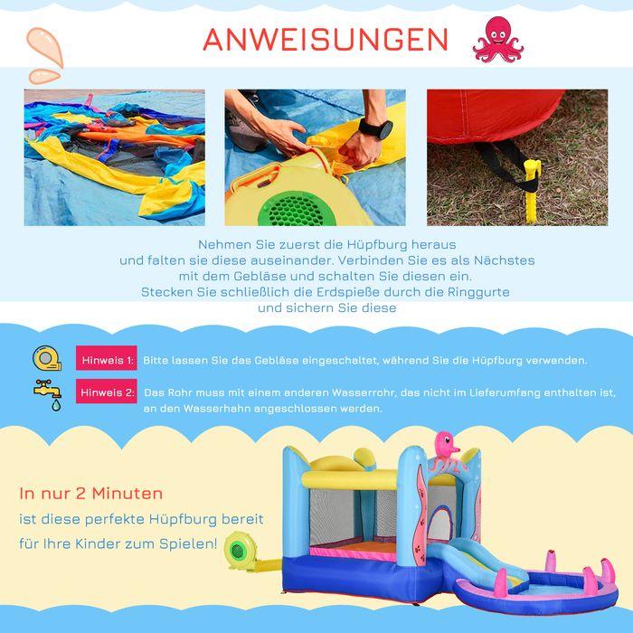 Produktbild Swisshandel24 Aufblasbare Hüpfburg mit Rutsche Spielburg für Kinder Trampolin aufblasbar Wasserrutsche Pool für 3-