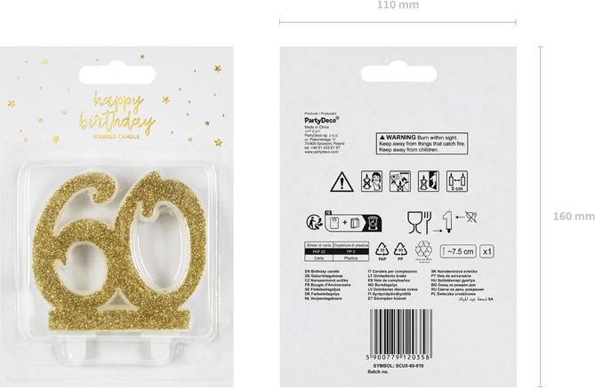 Produktbild Partydeco Geburtstagskerze 60 mit Glitter (1 x)