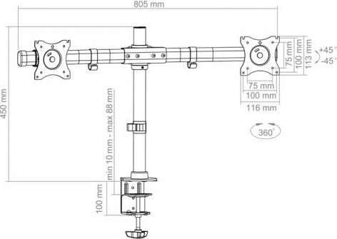 Image du produit Hagor 8707 Support de table pour écran plat (27 pouces) Pince (Tables, 27", 10 kg)