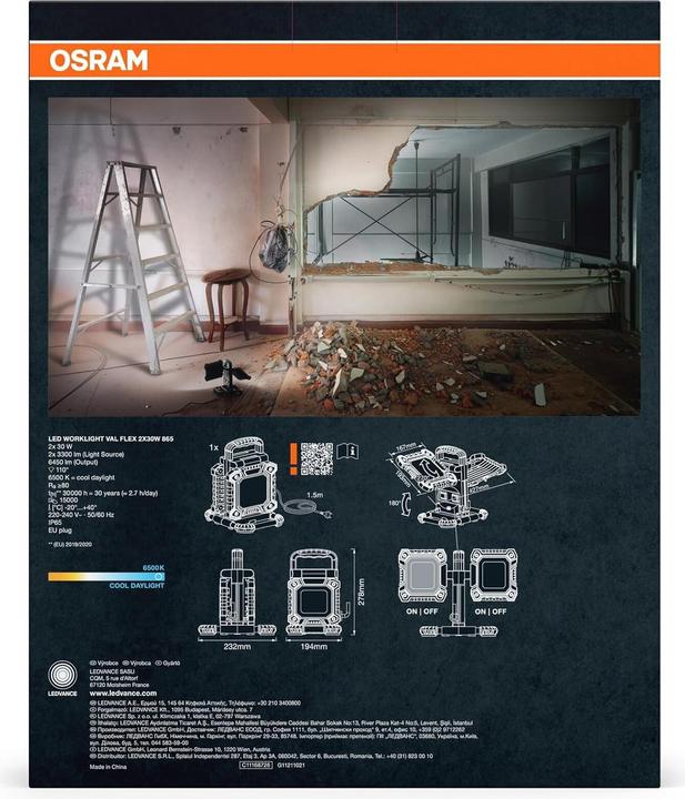 Actual product image Ledvance OSRAM LED Aussen-Strahler WORKLIGHT VALUE FLEX 2x30W 865 Kaltweiss 4099854430572 (6600 lm)