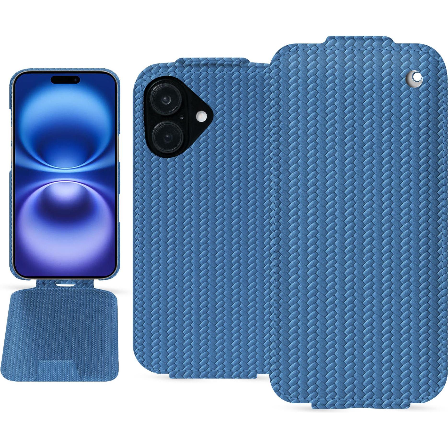Noreve Lederschutzhülle vertikal (Apple iPhone 16), Smartphone Hülle, Blau