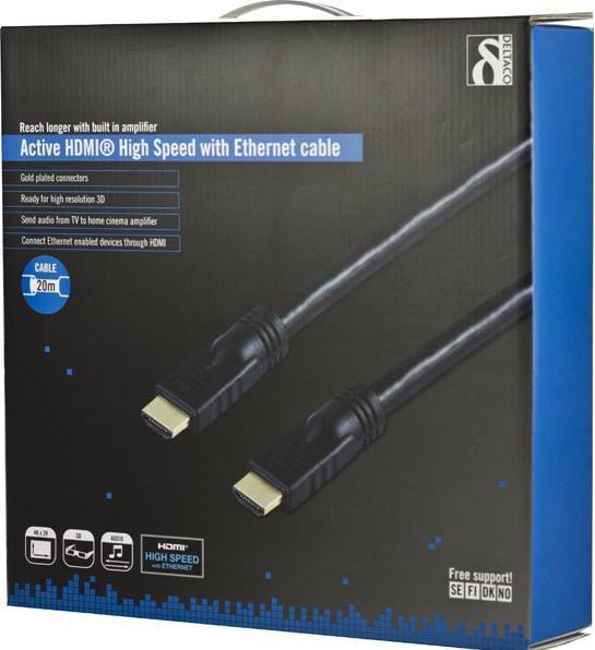 Produktbild Deltaco active hdmi kabel hdmi high speed with ethernet 20m black (20 m, HDMI, 1.4)