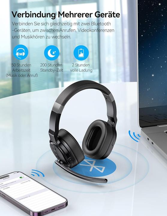 Produktbild Tecknet Bluetooth-Headset mit Mikrofon und Noise Cancelling (Kabellos, USB-C)