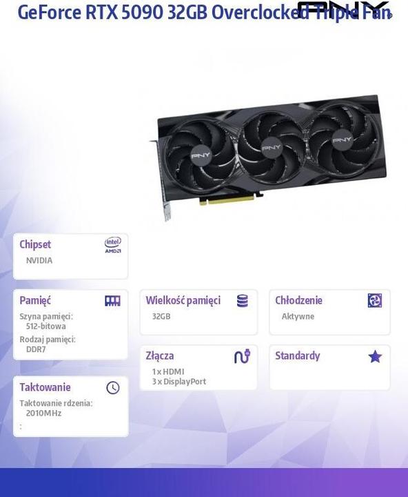 Produktbild PNY RTX5090 VERTO OC Triple Fan 32GB GDDR7 HDMI 3xDP (32 GB)