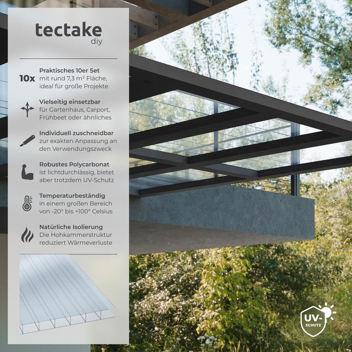 Produktbild tectake 10 Doppelstegplatten aus Polycarbonat, zuschneidbar
