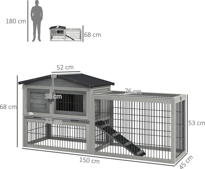 Image du produit PawHut Kaninchenstall Tannenholz Grau
